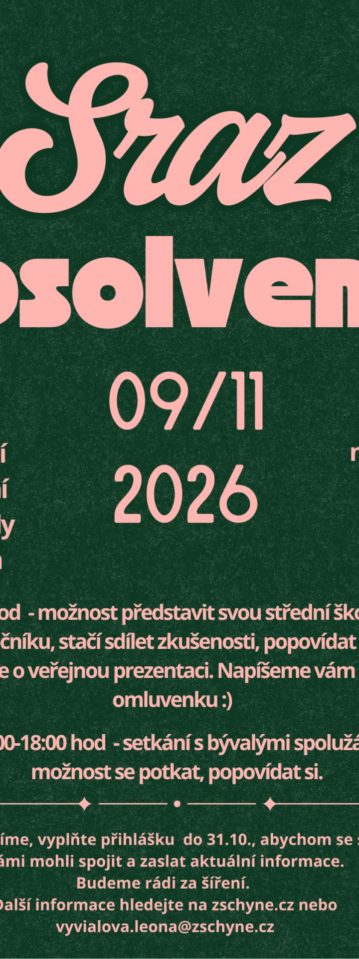 Leták: Sraz absolventů 9. 11. 2026